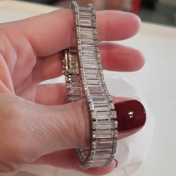 Sears Sterling Silver White Diamond Simulant 47ctw Baguette and Round Diamond - Picture 6 of 11